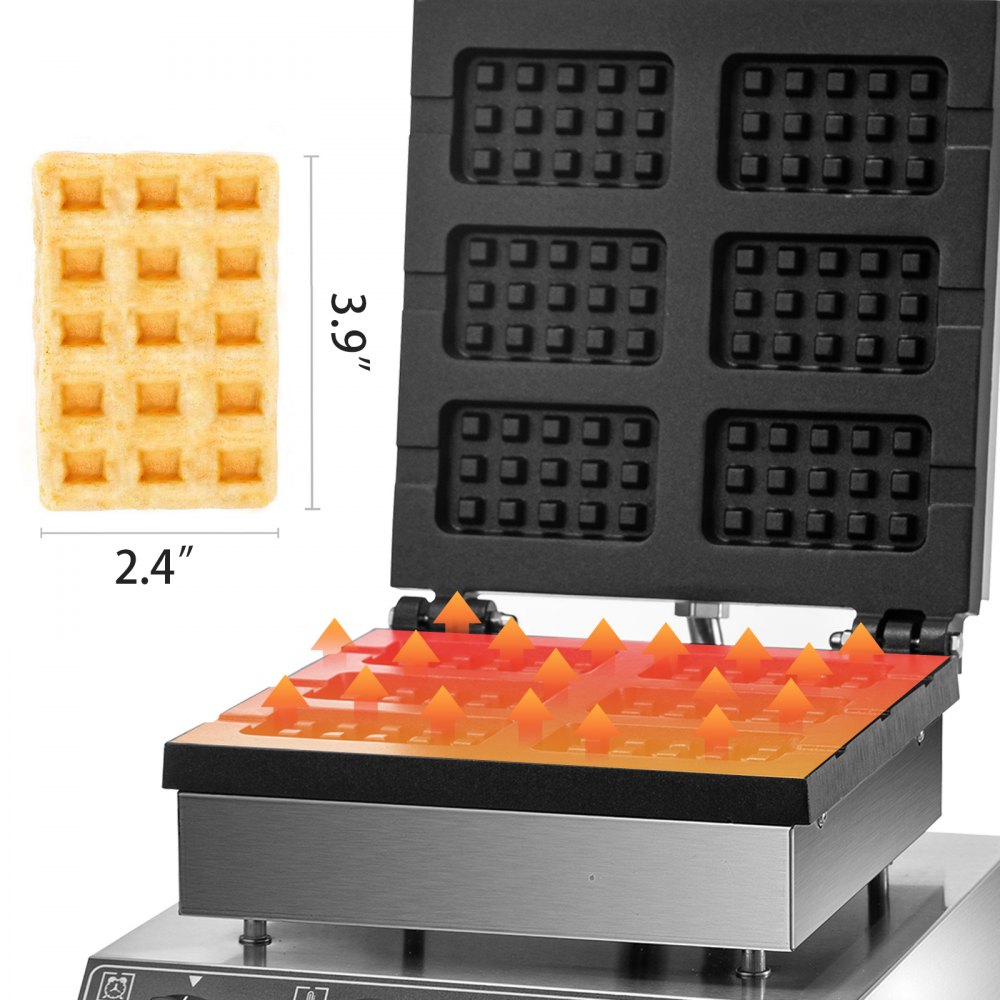 1750W Commercial Waffle Maker Electric Nonstick Pancake Machine 6PCs Breakfast