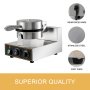 VEVOR Commercial Round Waffle Maker Nonstick 1100W Stainless Steel 110V Temperature and Time Control, Suitable for Restaurant Bakeries Snack Bar Family, Non-rotated