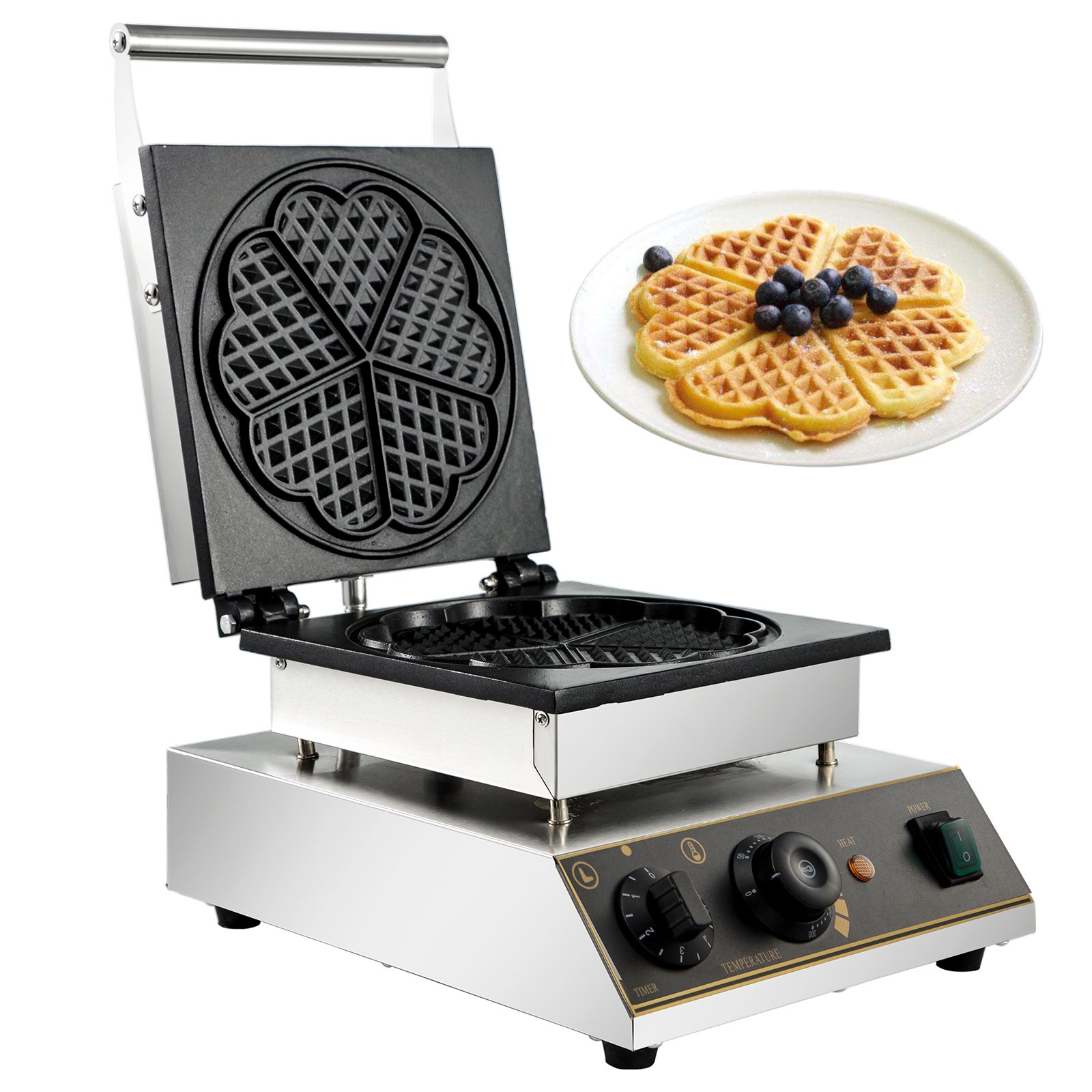 Commercial Heart Shaped Ice Cream Waffle Maker 50~300℃ 1750w Sturdy Support