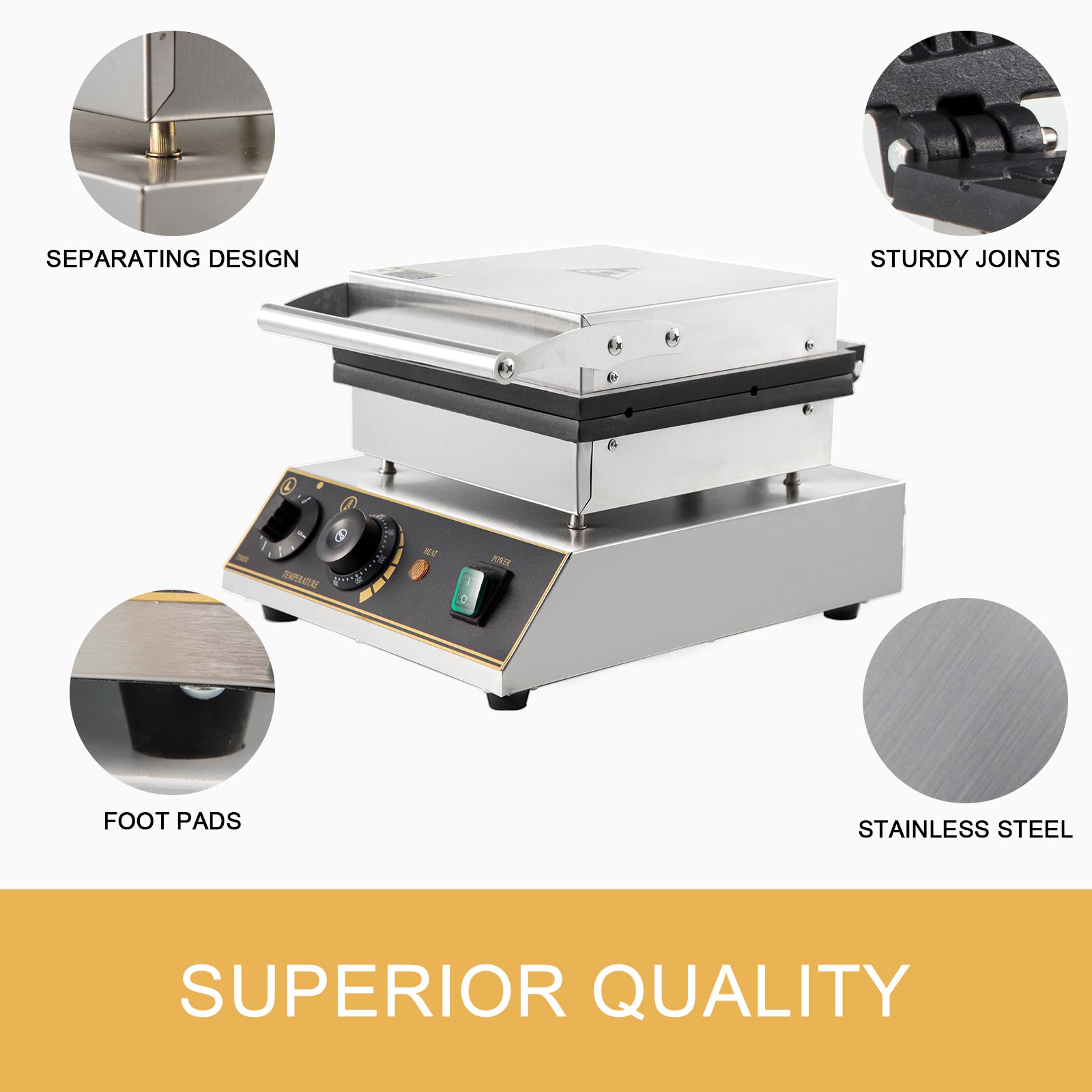 Commercial Heart Shaped Ice Cream Waffle Maker 50~300℃ 1750w Sturdy Support