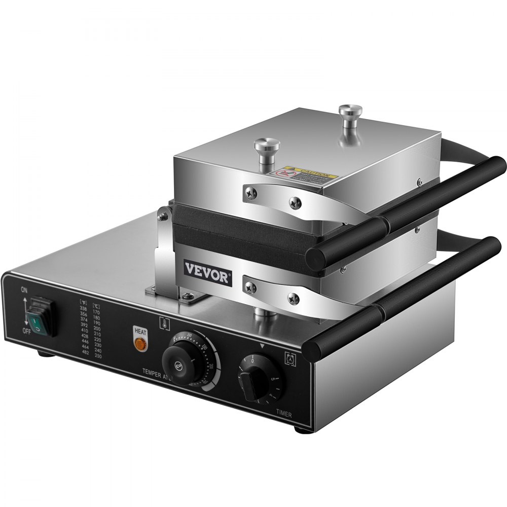VEVOR Commercial Waffle Maker, 1600W Rectangle Waffle Maker, 2PCs Commercial Waffle Iron, Waffle Baker Machine w/ 2 Reversible Pans, 122-572℉ Adjustable Nonstick Waffle Baker w/ Teflon Coating 220V