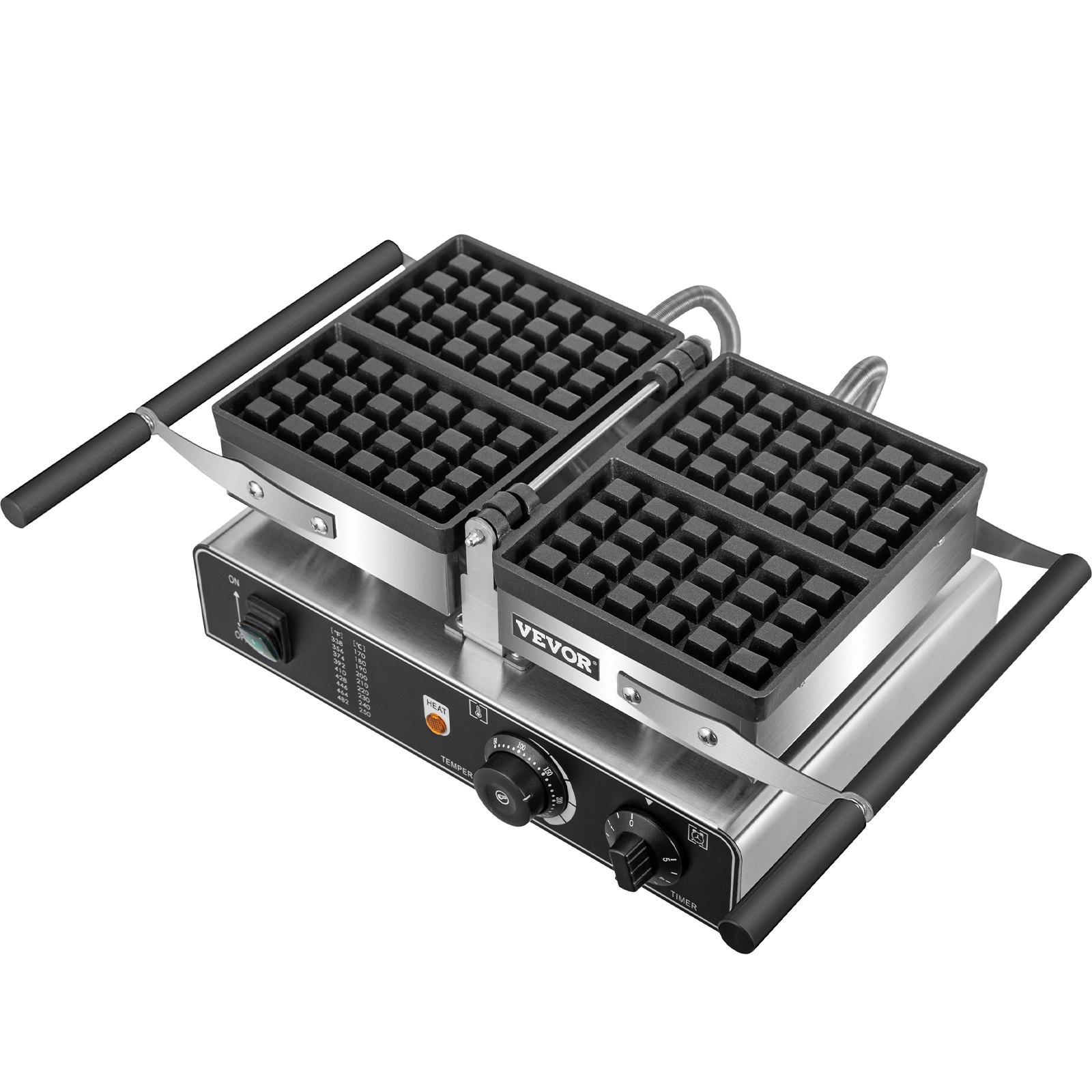 VEVOR Commercial Waffle Maker, 1600W Rectangle Waffle Maker, 2PCs Commercial Waffle Iron, Waffle Baker Machine w/ 2 Reversible Pans, 122-572°F Adjustable Nonstick Waffle Baker w/ Teflon Coating 220V