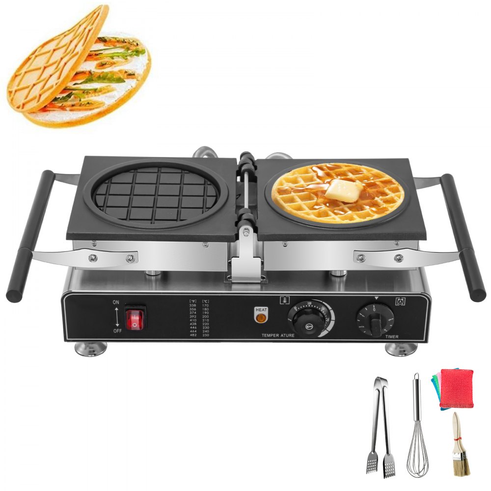 VEVOR Commercial Waffle Maker Electric Round Nonstick Home Pancake Baker 1600W