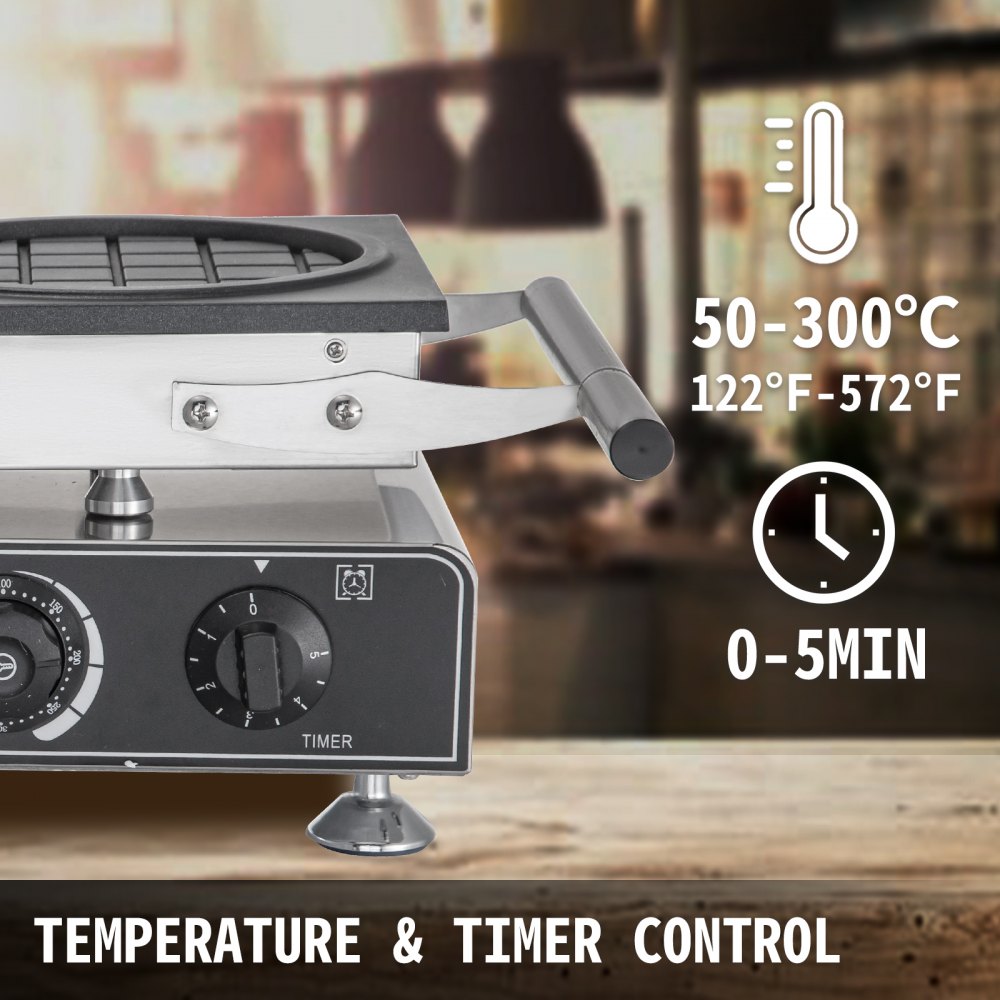 VEVOR Commercial Waffle Maker Electric Round Nonstick Home Pancake Baker 1600W