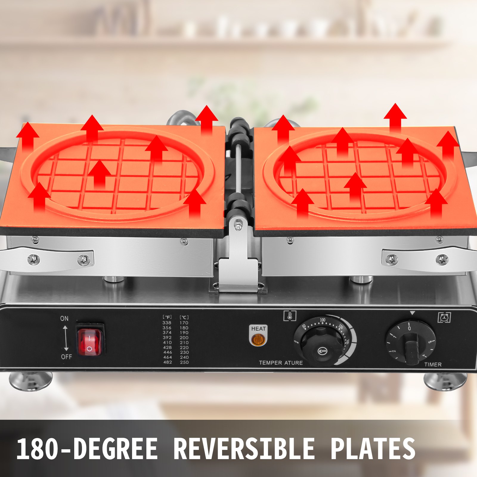 VEVOR Commercial Waffle Maker Electric Round Nonstick Home Pancake Baker 1600W