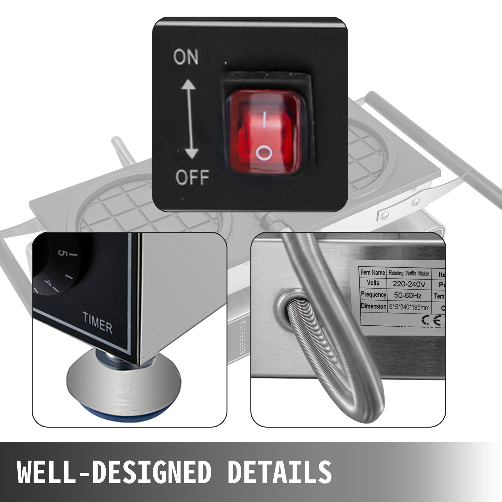 VEVOR Commercial Waffle Maker Electric Round Nonstick Home Pancake Baker 1600W