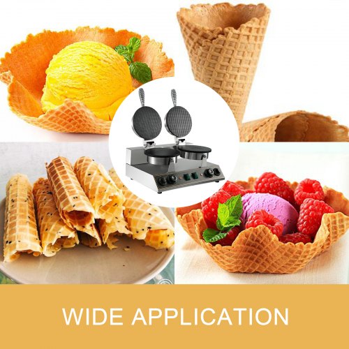 VEVOR 110V Commercial Waffle Maker Nonstick 1200Wx2 Electric Waffle Machine Stainless Steel Temperature and Time Control Round Waffle Iron 8MM/0.32inch Deep Suitable for Restaurant Snack Bar