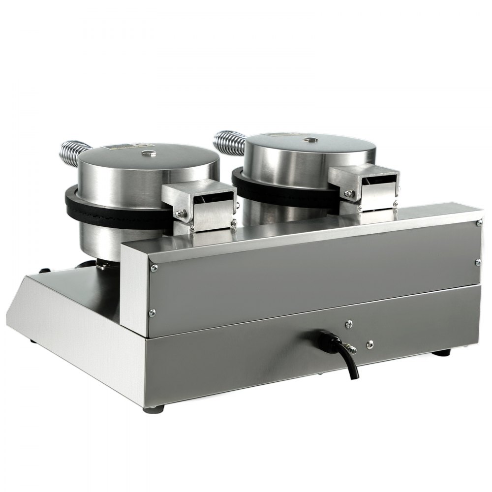 VEVOR 110V Commercial Waffle Maker Nonstick 1200Wx2 Electric Waffle Machine Stainless Steel Temperature and Time Control Round Waffle Iron 8MM/0.32inch Deep Suitable for Restaurant Snack Bar