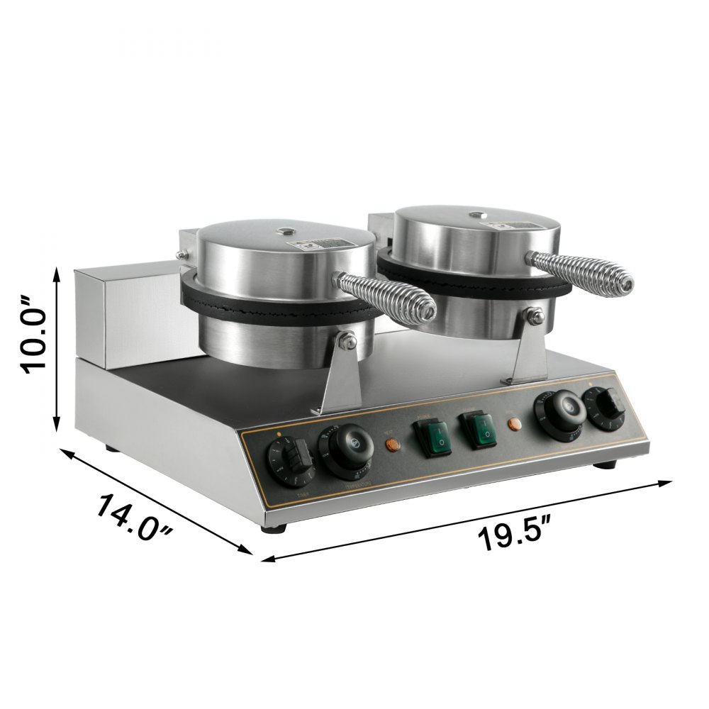 VEVOR 110V Commercial Waffle Maker Nonstick 1200Wx2 Electric Waffle Machine Stainless Steel Temperature and Time Control Round Waffle Iron 8MM/0.32inch Deep Suitable for Restaurant Snack Bar