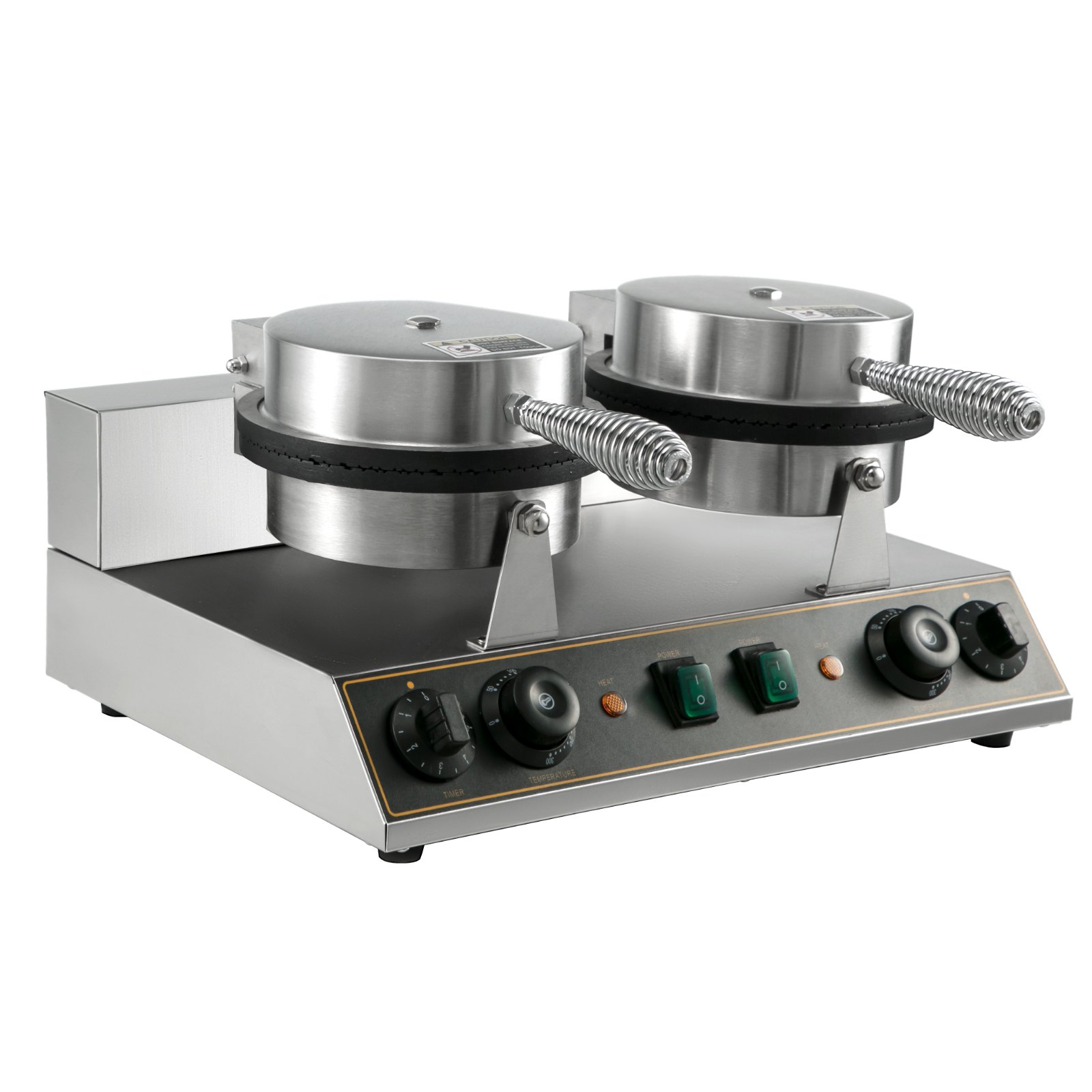 VEVOR 110V Commercial Waffle Maker Nonstick 1200Wx2 Electric Waffle Machine Stainless Steel Temperature and Time Control Round Waffle Iron 8MM/0.32inch Deep Suitable for Restaurant Snack Bar