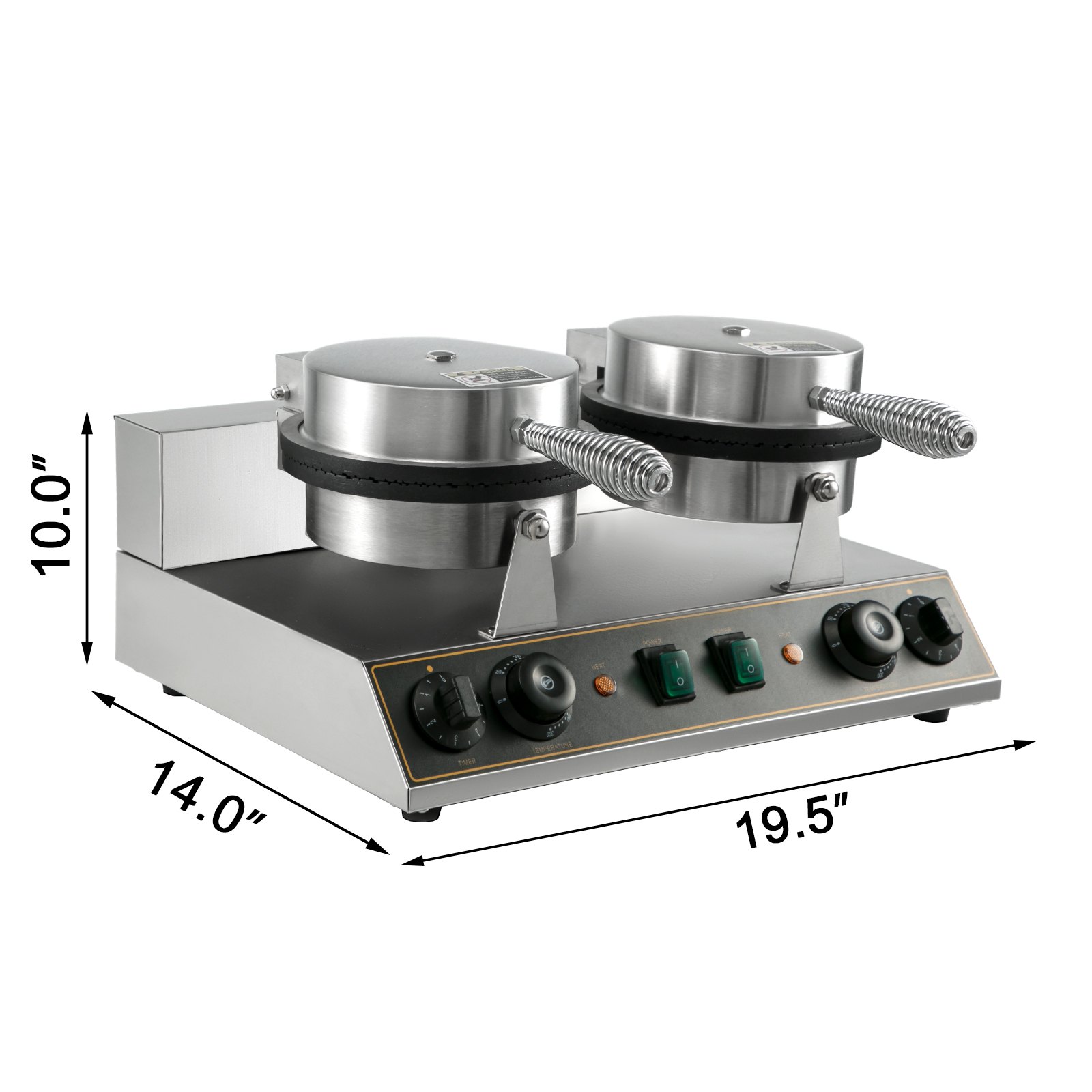 VEVOR 110V Commercial Waffle Maker Nonstick 1200Wx2 Electric Waffle Machine Stainless Steel Temperature and Time Control Round Waffle Iron 8MM/0.32inch Deep Suitable for Restaurant Snack Bar