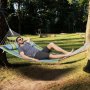VEVOR Double Quilted Fabric Hammock, 12 FT Double Hammock with Hardwood Spreader Bars, 2 Person Quilted Hammock with Detachable Pillow and Chains for Camping Outdoor Patio Yard Beach, 480 lbs Capacity