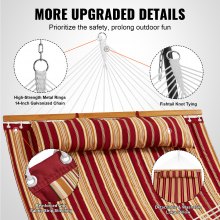 VEVOR Double Quilted Fabric Hammock, 12 FT Double Hammock with Hardwood Spreader Bars, 2 Person Quilted Hammock with Detachable Pillow and Chains for Camping Outdoor Patio Yard Beach, 480 lbs Capacity