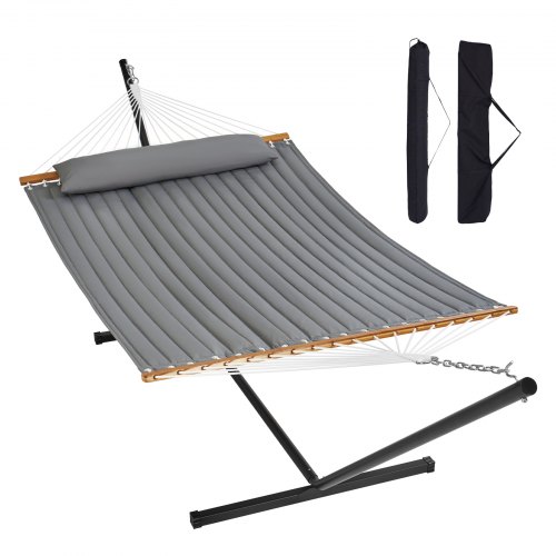 VEVOR Two Person Hammock with Stand Included Heavy Duty 480lb Capacity, Double Hammock with 12 FT Steel Stand and Portable Carrying Bag and Pillow, Freestanding Hammock for Outdoor Patio Yard Beach