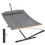 VEVOR double hammock with steel stand, gray cushion, and storage bags included.