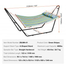 VEVOR Two Person Hammock with Stand Included Heavy Duty 480lb Capacity, Double Hammock with Portable Steel Stand and Carrying Bag and Pillow, Freestanding Hammock for Outdoor Patio Yard Beach