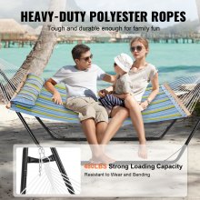 VEVOR Two Person Hammock with Stand Included Heavy Duty 217.7kg Capacity, Double Hammock with Portable Steel Stand and Carrying Bag and Pillow, Freestanding Hammock for Outdoor Patio Yard Beach