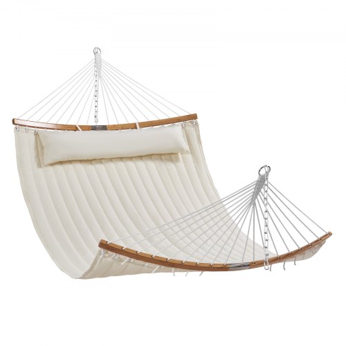 VEVOR Double Quilted Fabric Hammock with Curved Spreader Bars Detachable Pillow
