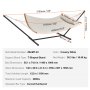 VEVOR hammock with t-shaped stand, curved hardwood spreader, and creamy white fabric.
