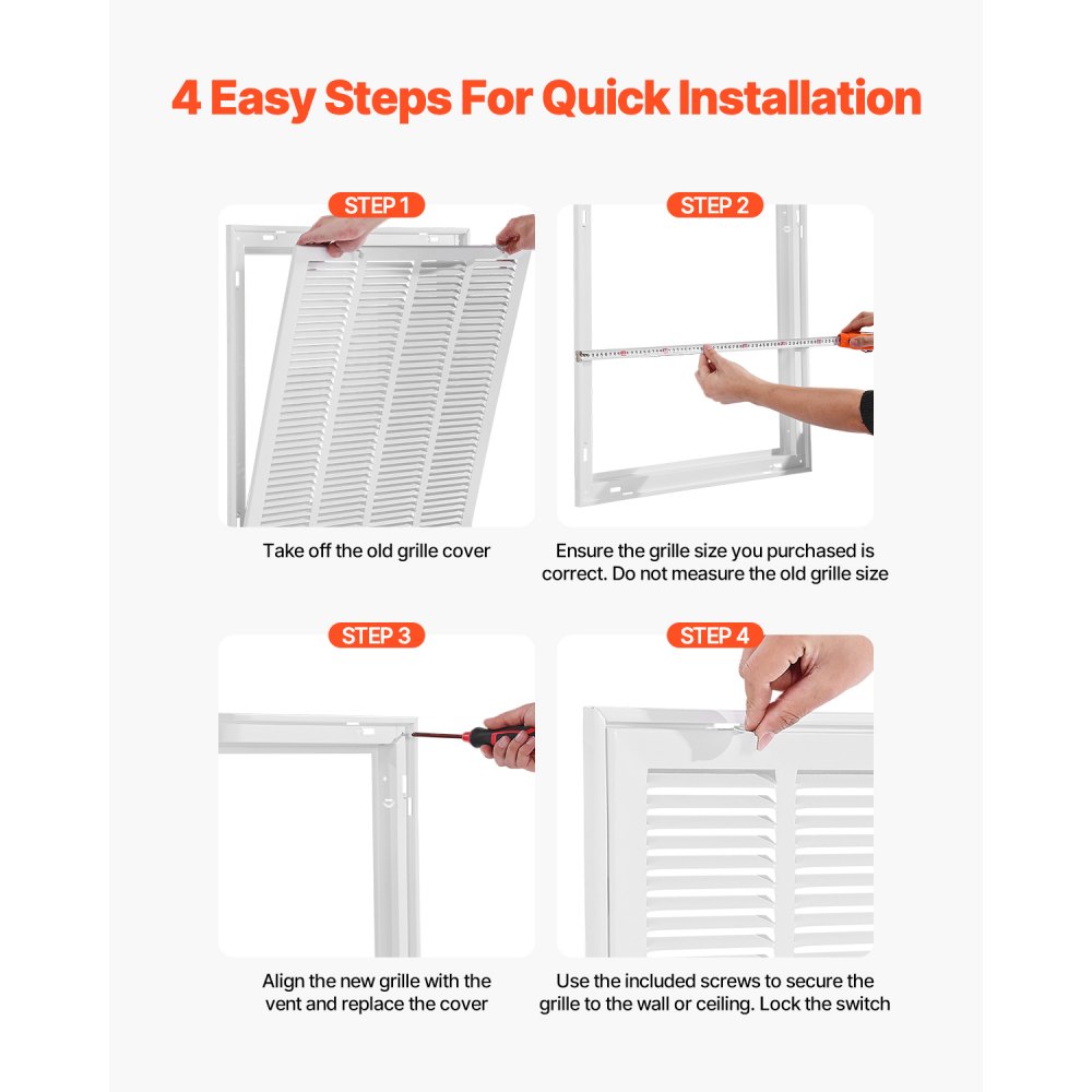 VEVOR Return Air Filter Grille, Fits W50.5 x H50.5 cm Duct Opening, Filter Not Included, Return Air Vent Cover for Wall, Powder-Coated Steel Return Air Grill Detachable Face/Door for 1 inch Filters