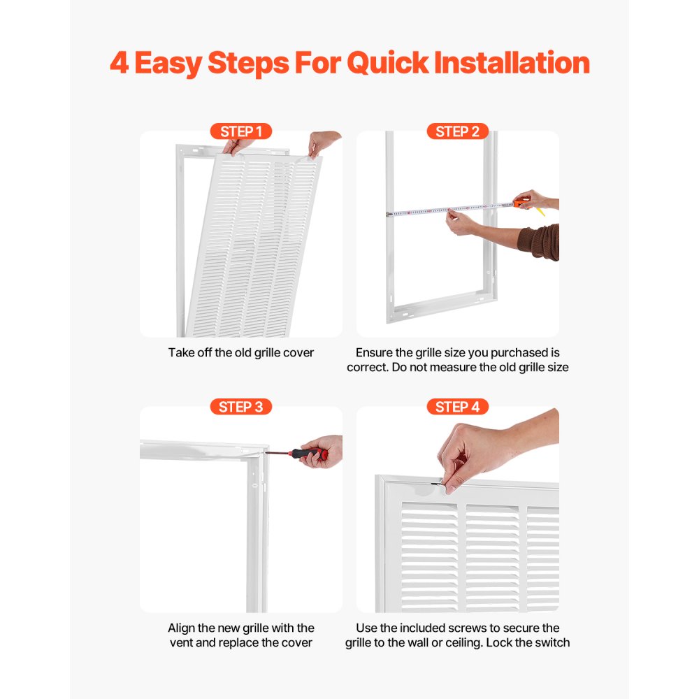 VEVOR Return Air Filter Grille, Fits W20 x H30 Inch Duct Opening, Filter Not Included, Return Air Vent Cover for Wall, Powder-Coated Steel Return Air Grill Detachable Face/Door for 1 inch Filters