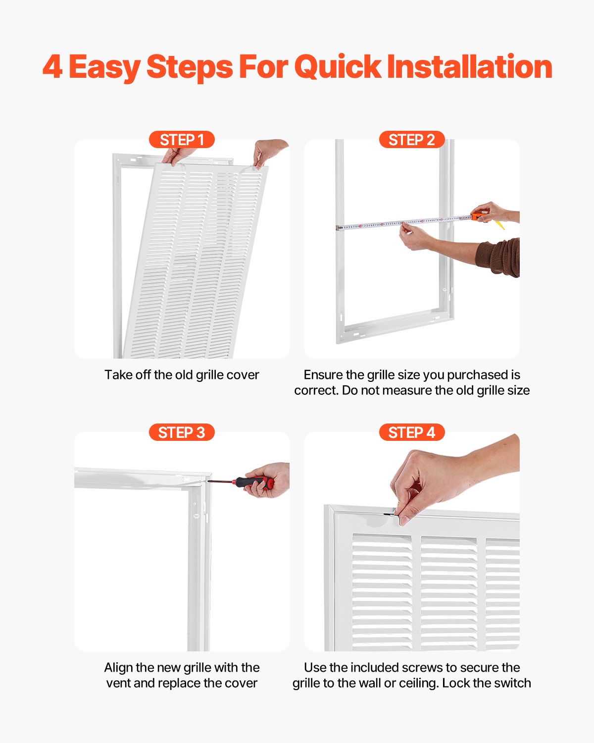 VEVOR Return Air Filter Grille, Fits W20 x H30 Inch Duct Opening, Filter Not Included, Return Air Vent Cover for Wall, Powder-Coated Steel Return Air Grill Detachable Face/Door for 1 inch Filters