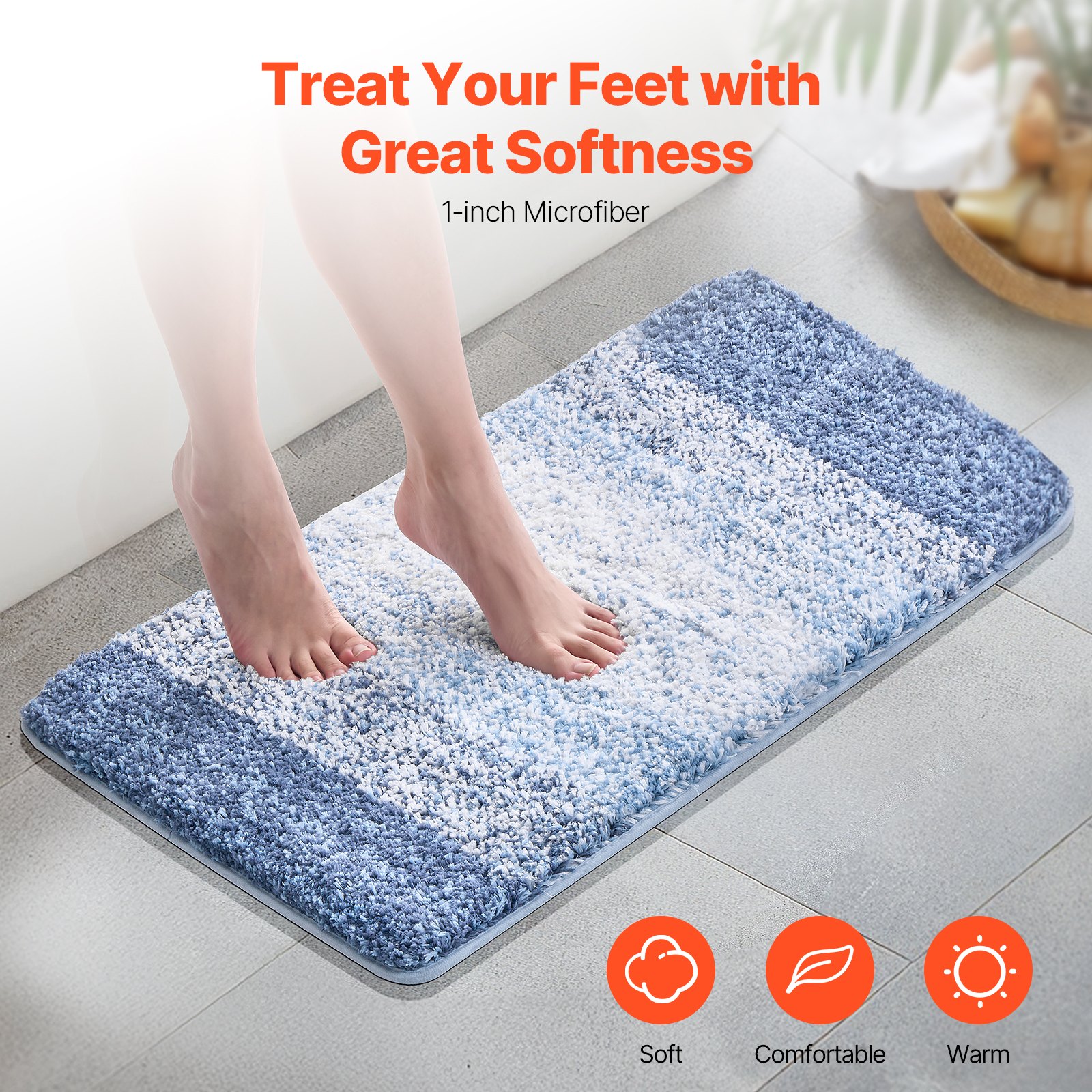 VEVOR Bathroom Rugs 30"x20" Bath Mat, Super Absorbent and Soft Microfiber Bathroom Mat with Non-Slip TPE Backing, Machine Washable and Quick Dry Bath Rugs, Bath Mats for Bathroom, Tub and Shower Floor