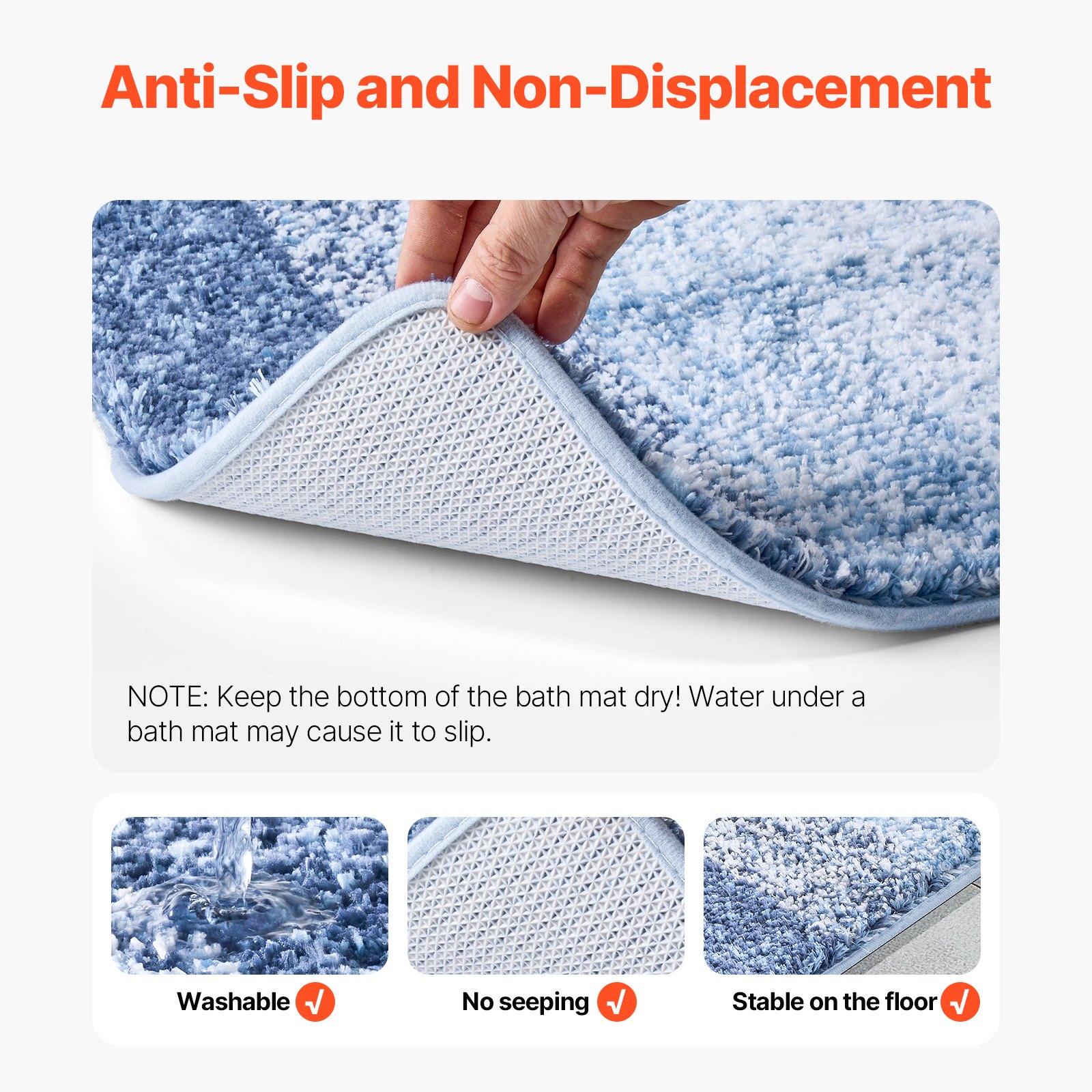 VEVOR Bathroom Rugs 30"x20" Bath Mat, Super Absorbent and Soft Microfiber Bathroom Mat with Non-Slip TPE Backing, Machine Washable and Quick Dry Bath Rugs, Bath Mats for Bathroom, Tub and Shower Floor