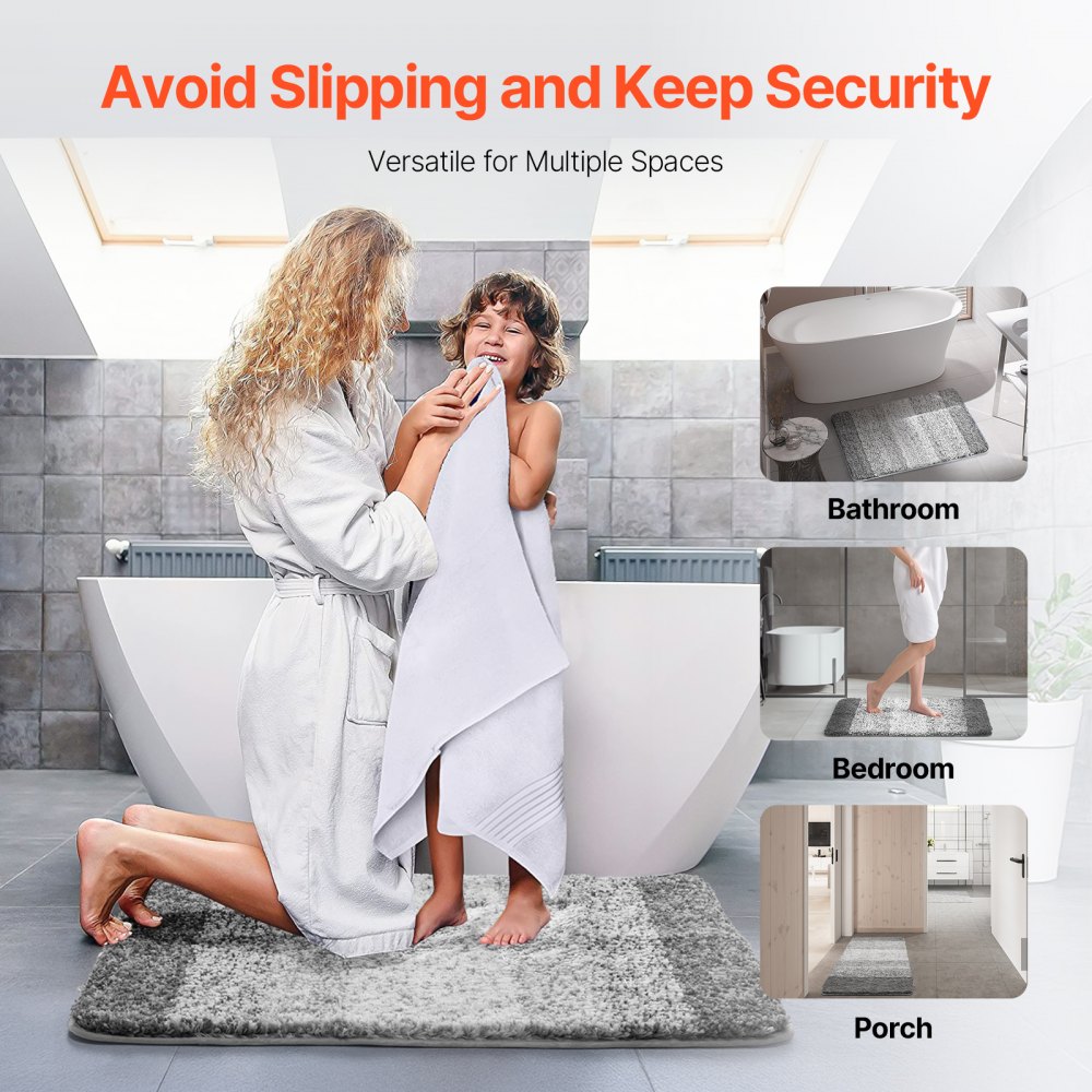 Alfombras de baño VEVOR de 91 x 61 cm, microfibra superabsorbente y suave con reverso de TPE antideslizante, lavables a máquina y de secado rápido, ideales para bañeras, duchas y suelos de baño.