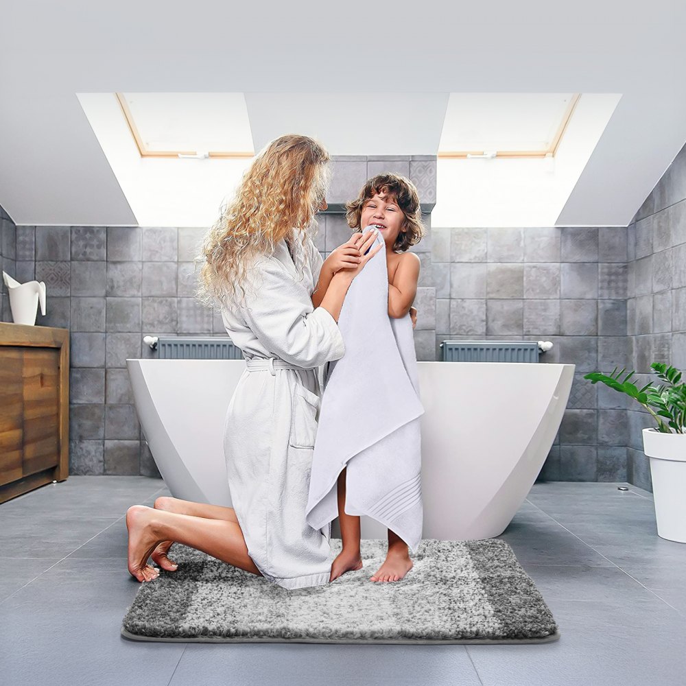 Alfombras de baño VEVOR de 91 x 61 cm, microfibra superabsorbente y suave con reverso de TPE antideslizante, lavables a máquina y de secado rápido, ideales para bañeras, duchas y suelos de baño.