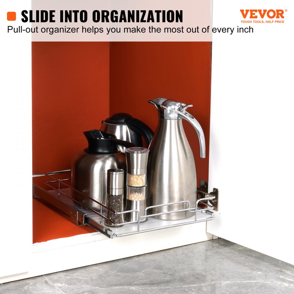 VEVOR 11"Wx21"Dx2.5"H Pull Out Cabinet Organizer, Heavy Duty Slide Out Pantry Shelves, Steel Roll Out Drawers, Sliding Drawer Storage for Home Under Sink, 13.5"Wx22"Dx7"H Install Size for Cabinet
