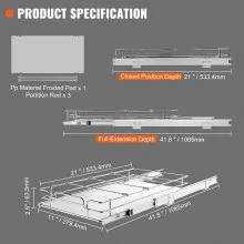 VEVOR 12.5"Wx21"Dx3.5"H Pull Out Cabinet Organizer, Heavy Duty Slide Out Pantry Shelves, Chrome-Plated Steel Roll Out Drawers, Sliding Drawer Storage for Home, Inside Kitchen Cabinet, Bathroom, Under Sink,14"Wx22"Dx7"H Install Size for Cabinet