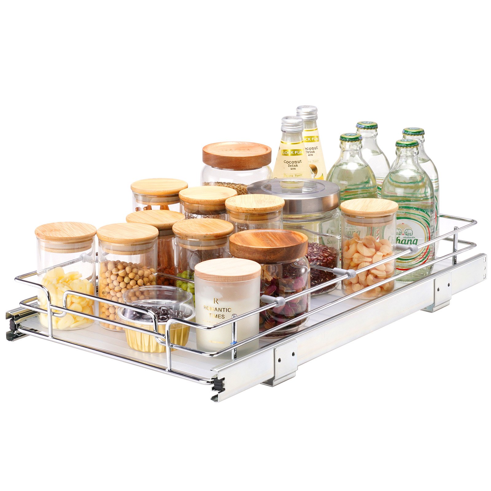 VEVOR 11"Wx21"Dx2.5"H Pull Out Cabinet Organizer, Heavy Duty Slide Out Pantry Shelves, Steel Roll Out Drawers, Sliding Drawer Storage for Home Under Sink, 13.5"Wx22"Dx7"H Install Size for Cabinet