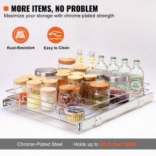VEVOR 18.5"Wx21"Dx3.5"H Pull Out Cabinet Organizer, Heavy Duty Slide Out Pantry Shelves, Chrome-Plated Steel Roll Out Drawers, Sliding Drawer Storage for Home, Inside Kitchen Cabinet, Bathroom, Under Sink, 20"Wx22"Dx7"H Install Size for Cabinet