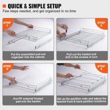 VEVOR 18.5"Wx21"Dx3.5"H Pull Out Cabinet Organizer, Heavy Duty Slide Out Pantry Shelves, Chrome-Plated Steel Roll Out Drawers, Sliding Drawer Storage for Home, Inside Kitchen Cabinet, Bathroom, Under Sink, 20"Wx22"Dx7"H Install Size for Cabinet