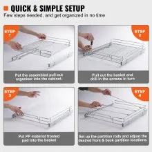 VEVOR 18.5"Wx21"Dx3.5"H Pull Out Cabinet Organizer, Heavy Duty Slide Out Pantry Shelves, Chrome-Plated Steel Roll Out Drawers, Sliding Drawer Storage for Home, Inside Kitchen Cabinet, Bathroom, Under Sink, 20"Wx22"Dx7"H Install Size for Cabinet