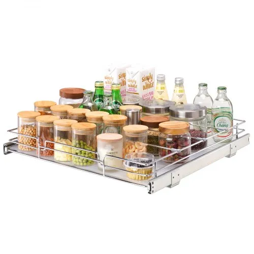 VEVOR 50.8 cm W x 53.3 cm D Pull Out Cabinet Organizer, Heavy Duty Slide Out Pantry Shelves, Chrome-Plated Steel Roll Out Drawers, Sliding Drawer Storage for Home, Inside Kitchen Cabinet, Bathroom, Under Sink