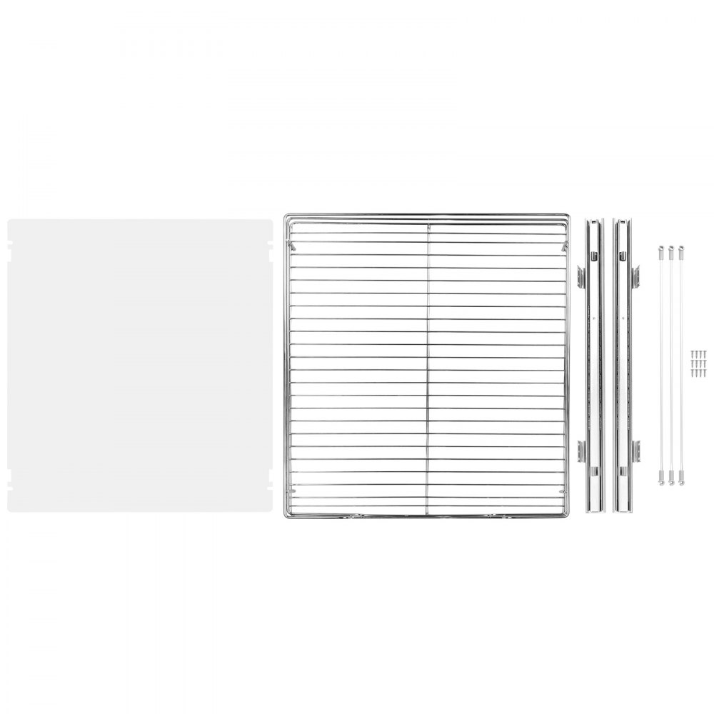 metal components of VEVOR pull out cabinet organizer: wire frame, rails, installation rods, and screws.