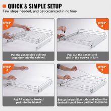 VEVOR 21.5"Wx21"Dx3.5"H Pull Out Cabinet Organizer, Heavy Duty Slide Out Pantry Shelves, Chrome-Plated Steel Roll Out Drawers, Sliding Drawer Storage for Home, Inside Kitchen Cabinet, Bathroom, Under Sink, 23"Wx22"Dx7"H Install Size for Cabinet