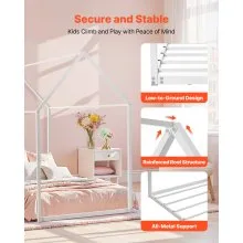 VEVOR Twin Size House Bed Frame Metal Kids Floor Bed Frame with Roof White
