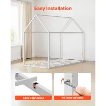 VEVOR Twin Size House Bed Frame Metal Kids Floor Bed Frame with Roof White