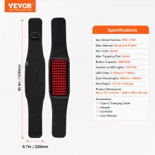 VEVOR Red Light Therapy Belt for Waist 660&850nm Red Light Therapy Pad 112 LEDs