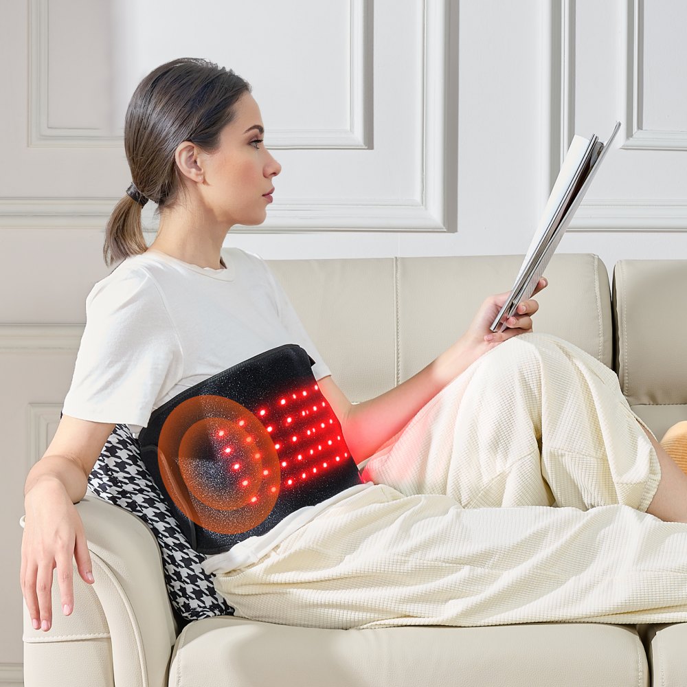 VEVOR Red Light Therapy Belt for Waist Shoulder, 660nm & 850nm Red Light Therapy Wrap Device with Timer, 80 LED, 3-Level Vibration & 10Hz Pulse, Cordless Light Therapy Pad for Pain Relief, Skin Health