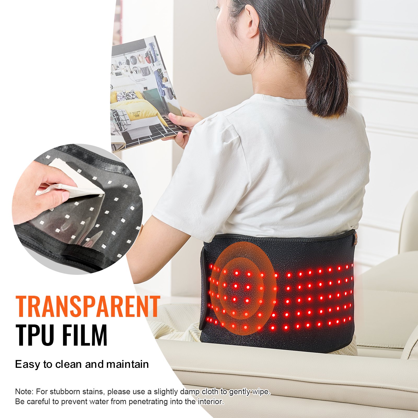 VEVOR Red Light Therapy Belt for Waist Shoulder, 660nm & 850nm Red Light Therapy Wrap Device with Timer, 80 LED, 3-Level Vibration & 10Hz Pulse, Cordless Light Therapy Pad for Pain Relief, Skin Health