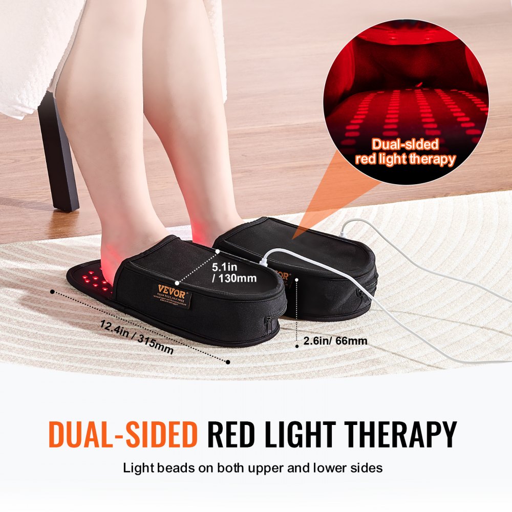 VEVOR Red Light Therapy for Foot, 660 & 850nm Red Light Therapy Slippers with 240 LEDs & 10 Hz/40 Hz Pulse Mode, Double-Sided LED Light Therapy Shoes for Feet Toe Instep Sole Pain Relief, Muscle Relax