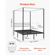 VEVOR Full Size Canopy Bed Frame Metal Canopy Bed with Four Posters Black