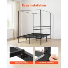 VEVOR Full Size Canopy Bed Frame Metal Canopy Bed with Four Posters Black