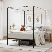 VEVOR Full Size Canopy Bed Frame Metal Canopy Bed with Four Posters Black