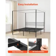 VEVOR King Size Canopy Bed Frame Metal Canopy Bed with Four Posters Black