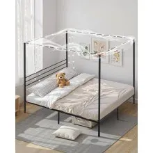 VEVOR King Size Canopy Bed Frame Metal Canopy Bed with Four Posters Black